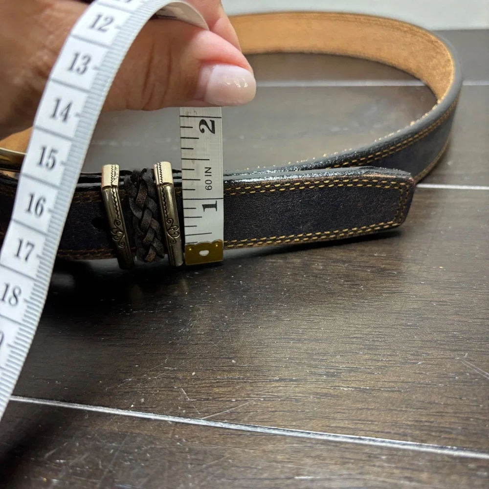 Brighton | Womens M 30 | Dark Gray Leather Western Belt Silver Engraved Buckle